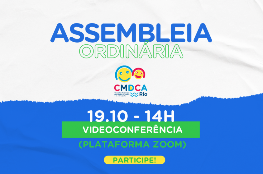  CMDCA-Rio realiza assembleia ordinária no próximo dia 19 de outubro