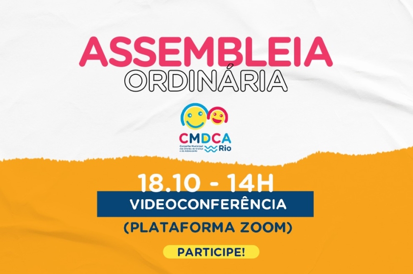 CMDCA-Rio faz assembleia ordinária no próximo dia 18 de outubro